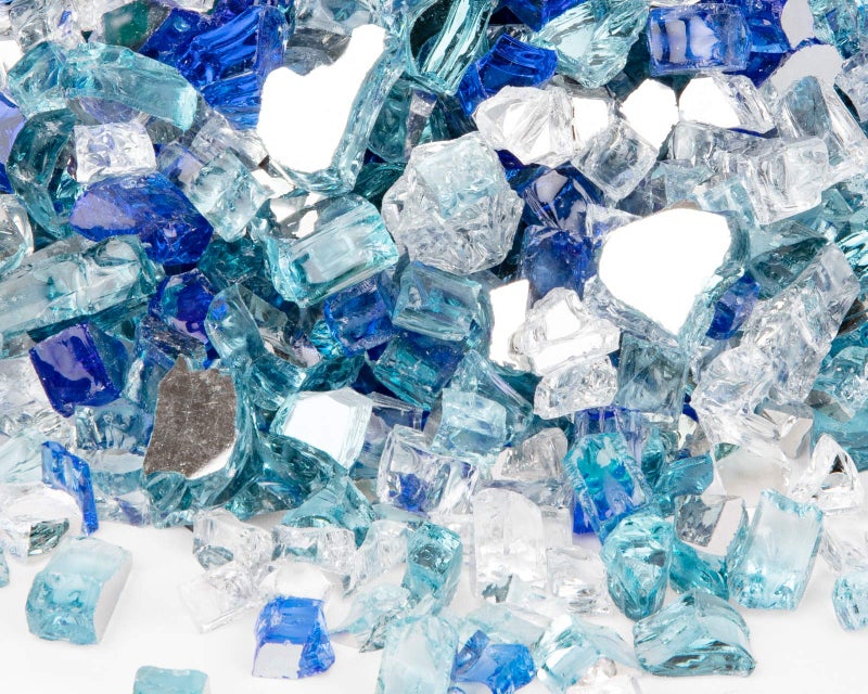 GASPRO 10 lbs Fire Glass for Propane Fire Pit 12Inch Reflective Fireplace Glass Rocks for Fire Pit Table Blend of Cobalt Blue Caribbean Blue and Platinum