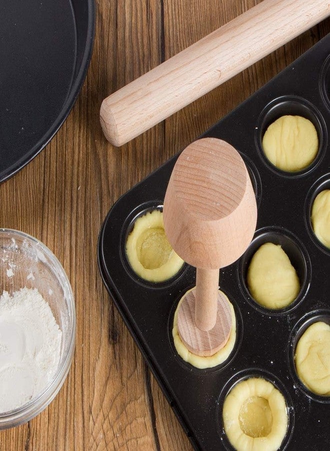 Weicoca Wooden Pastry Tamper, DIY Cake Pastry Pusher, Double Side Wooden Egg Tart Tamper Mold, Pie Pastry Dough Tamper Egg Tart Mold, essert Baking for Kitchen Party Baking Tools - Image 2