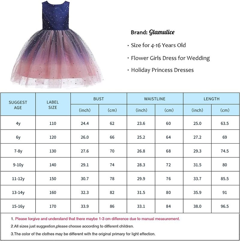 Glamulice Princess Sparkle Tulle Ombre Blush Pink Tutu Dress Flower Girls Lace Bridesmaid Dresses for Wedding Birthday Pageant Party Holiday Prom Ball Gown Formal Kids Dance Evening Navy Blue Gown 7 8 - Image 2