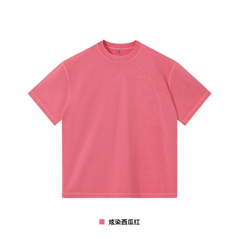 260G Retro Wash Water Dazzle Dyed Cotton T-Shirt Heavy European Size American Loose Version Old White Men'S Short Sleeve T - Image 1