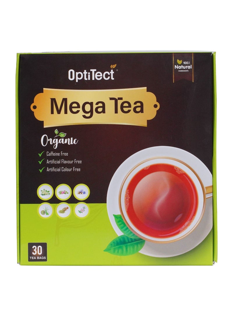 OptiTect Mega Tea Organic - Soothing Digestive Blend with Mint, Dandelion Root, Nisreen Flower, and More - 30 Sachets - Image 1