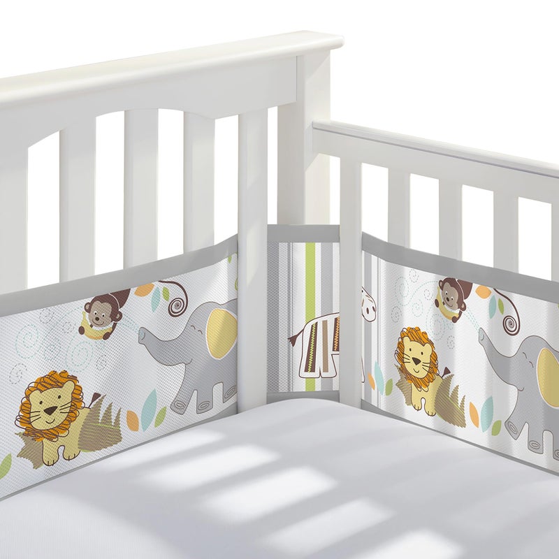 BreathableBaby Breathable Mesh Liner for Full-Size Cribs, Classic 3mm Mesh, Safari Fun Too (Size 4FS Covers 3 or 4 Sides) - Image 1