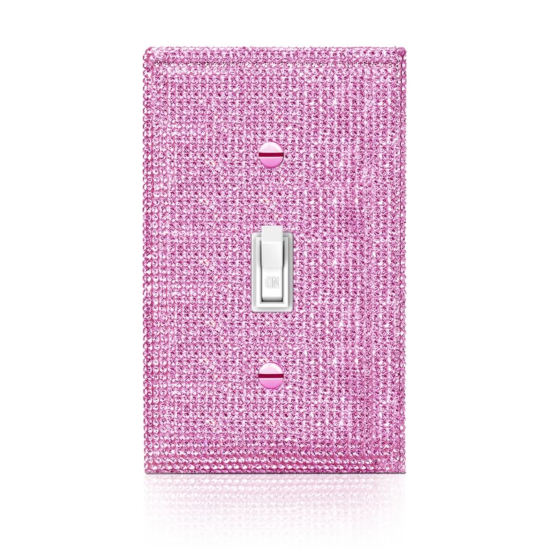 Gaocai Shiny Pink Rhinestones Single Toggle Light Switch Plate Decorative Cover Plate Light Switch Cover Rhinestones Single Toggle Switch Plate Decorative Wall Plate - Image 5