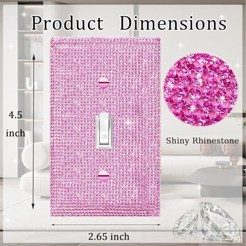 Gaocai Shiny Pink Rhinestones Single Toggle Light Switch Plate Decorative Cover Plate Light Switch Cover Rhinestones Single Toggle Switch Plate Decorative Wall Plate - Image 2