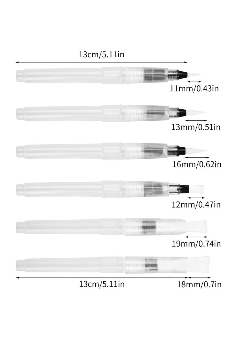 Generic 6 Pcs Watercolor Brush Pen Set with Refillable Barrel for Ink or Water, Assorted Tips for Painting and Calligraphy - Image 2