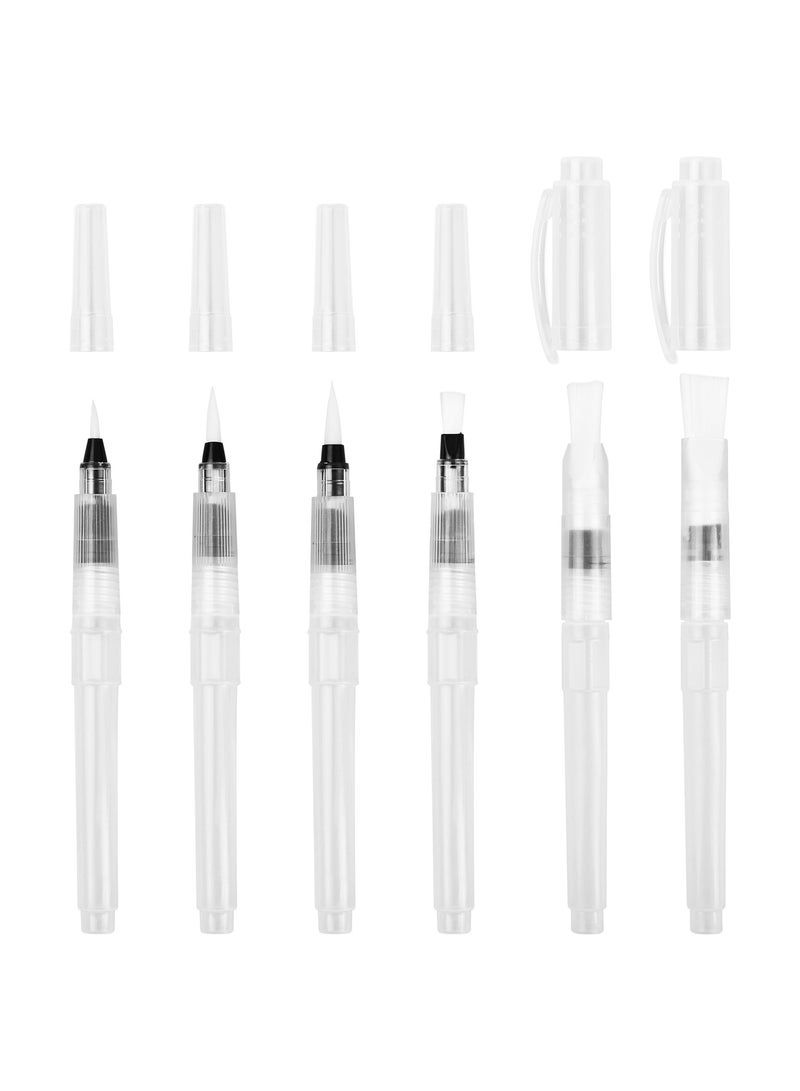 Generic 6 Pcs Watercolor Brush Pen Set with Refillable Barrel for Ink or Water, Assorted Tips for Painting and Calligraphy - Image 1
