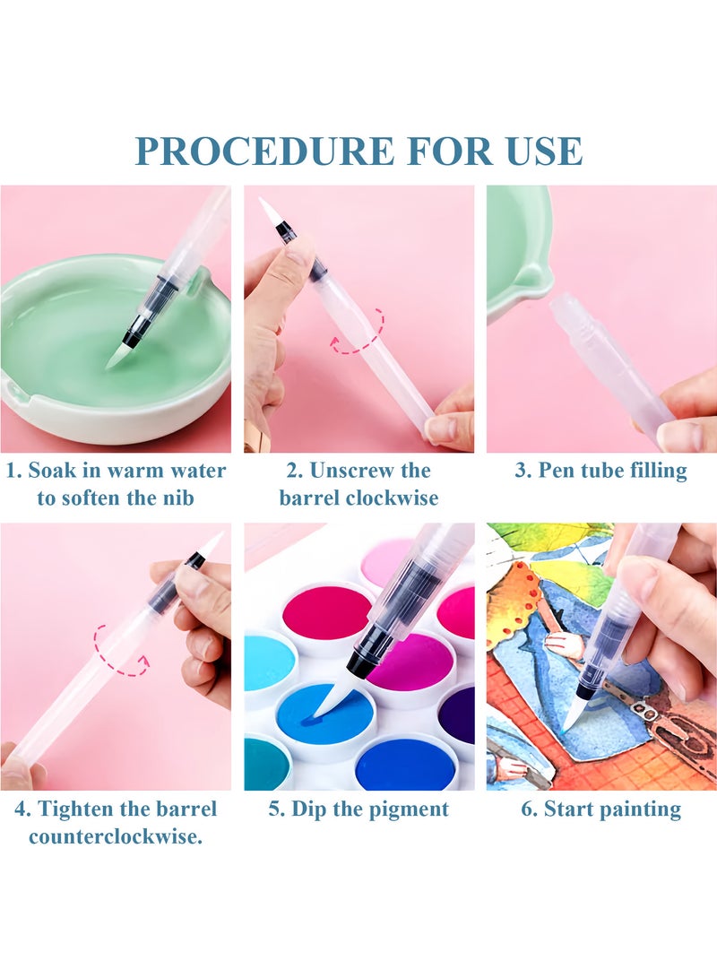 Generic 6 Pcs Watercolor Brush Pen Set with Refillable Barrel for Ink or Water, Assorted Tips for Painting and Calligraphy - Image 4