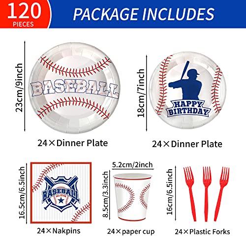 Oigco 120pcs Baseball Party Supplies Birthday Plates Napkins Cups Red Forks Sports Birthday Party Decorations Paper Dessert Tableware Set for 24 Guests - Image 5