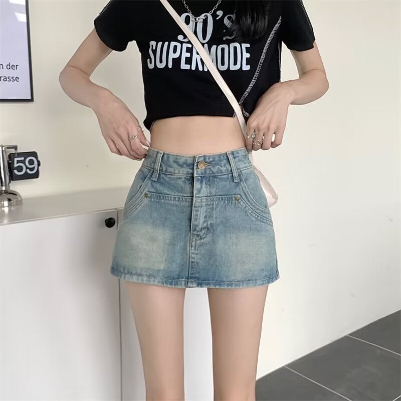 American Spice Girl Retro High Waist Denim Skirt Women'S 2024 Plus Size Fat Sister Hip Covering Short Skirt Pants - Image 3