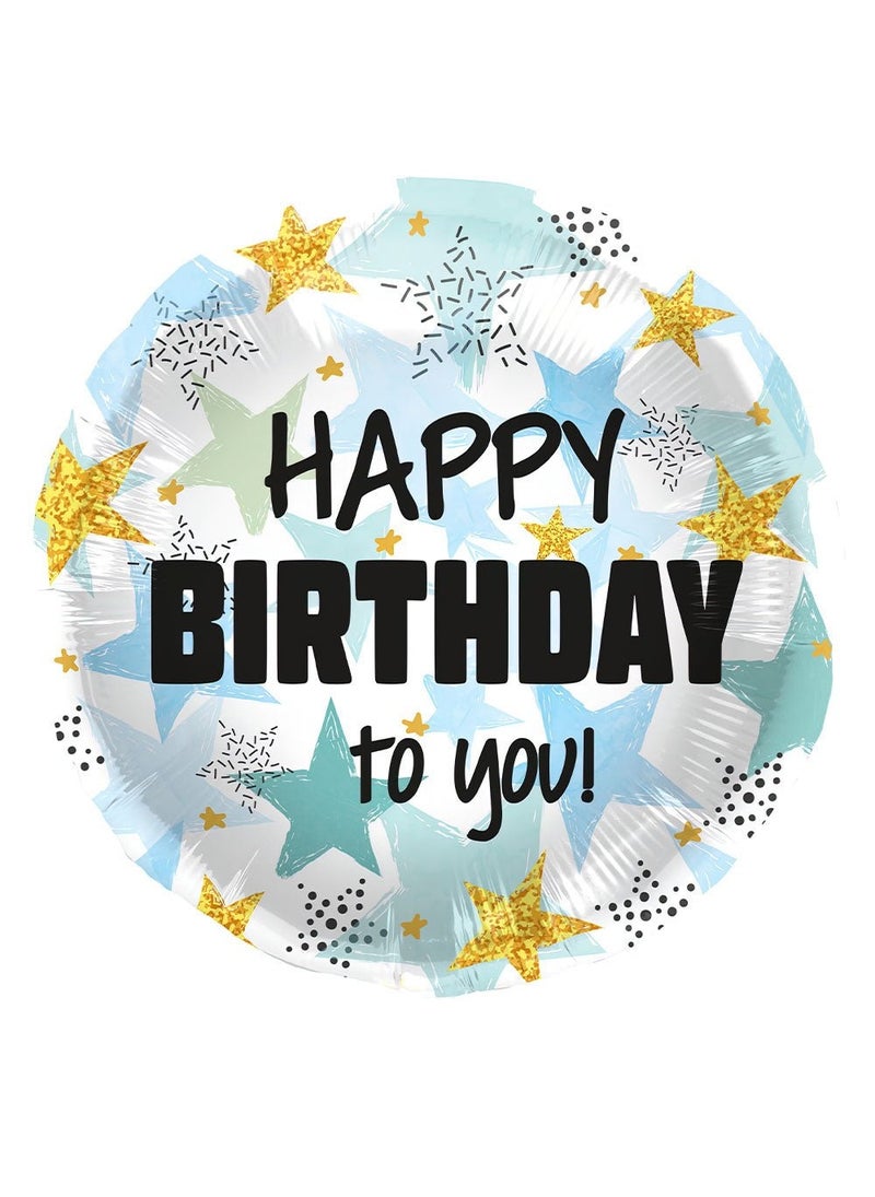 Folat Happy Birthday to You Foil Balloon Stars Round 45cm - Image 1