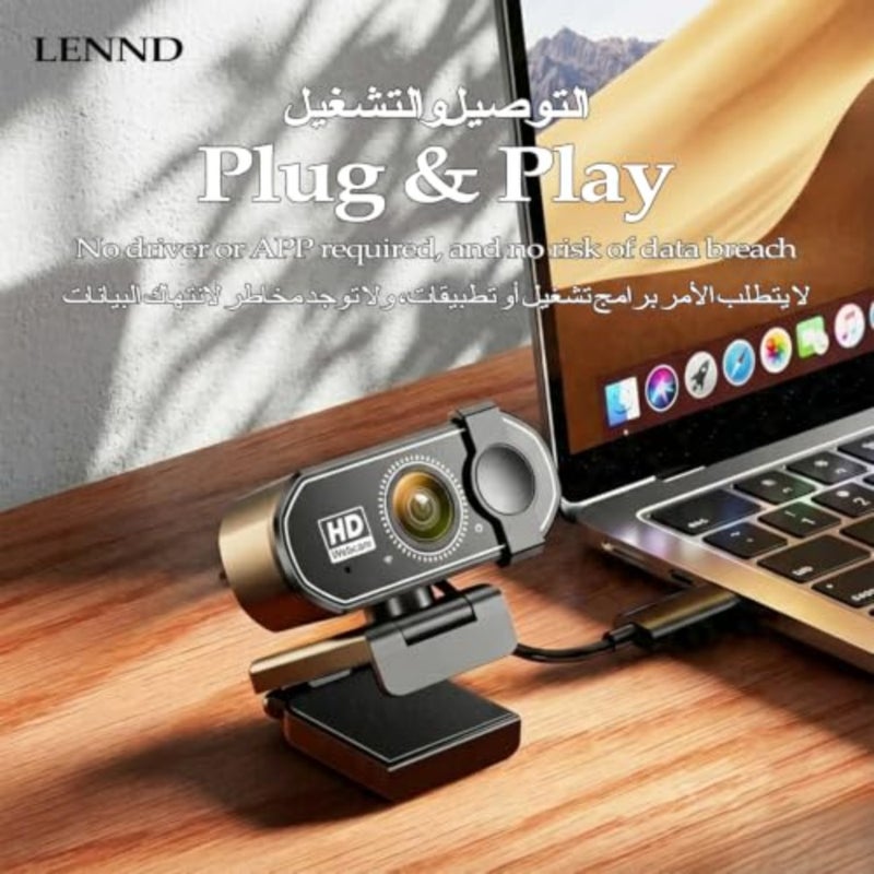كاميرا ويب للمكالمات والمؤتمرات عبر الإنترنت: 1080P HD، عدسة واسعة الزاوية، ميكروفون مدمج مع إلغاء الضوضاء، غطاء الخصوصية، USB للتوصيل والتشغيل، متوافق مع الكمبيوتر المحمول، سطح المكتب، الكمبيوتر الشخصي، Mac - Image 2