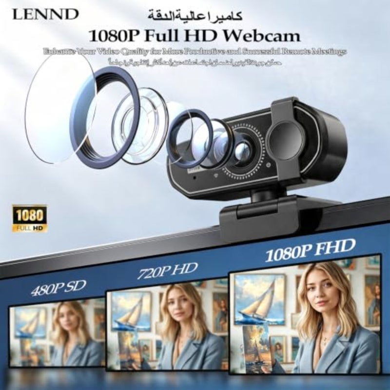كاميرا ويب للمكالمات والمؤتمرات عبر الإنترنت: 1080P HD، عدسة واسعة الزاوية، ميكروفون مدمج مع إلغاء الضوضاء، غطاء الخصوصية، USB للتوصيل والتشغيل، متوافق مع الكمبيوتر المحمول، سطح المكتب، الكمبيوتر الشخصي، Mac - Image 4