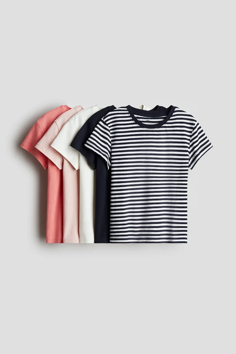 اتش اند ام تي-شيرت من القطن - عبوة من 5 قطع