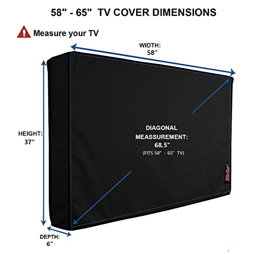 iBirdie Outdoor TV Cover 60 to 65 inch Weatherproof, Cover Size 58''L x 37''H, Waterproof for Outside Flat Screen 60 to 65 inch TV, Black, 600D Thick Fabric Screen Protector with Bottom - Image 2