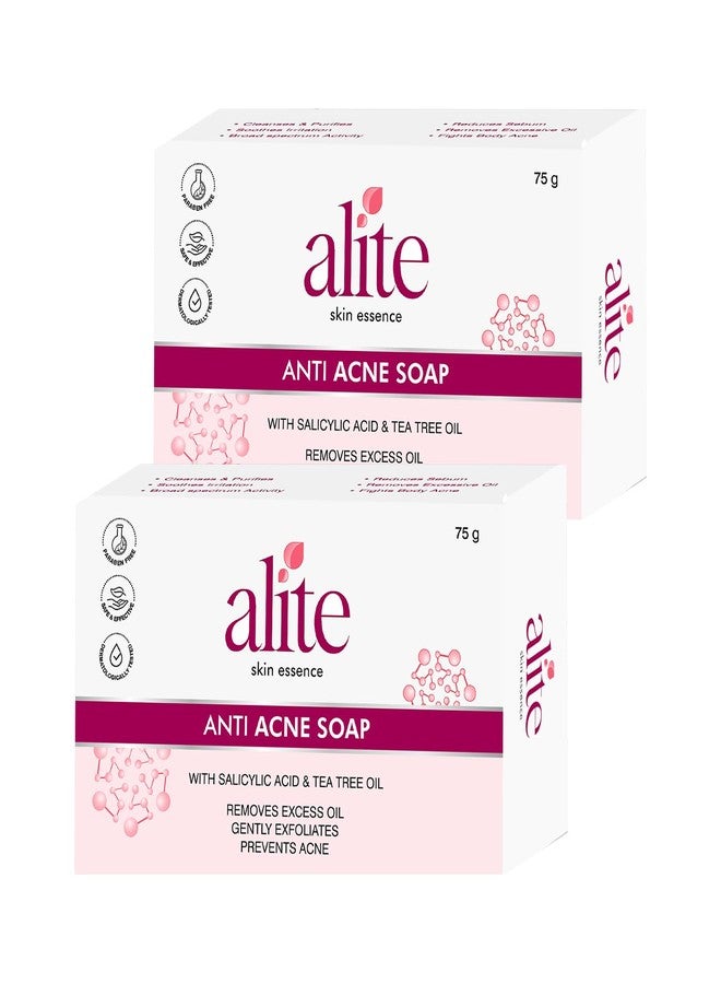 Alite Anti Acne Soap | Fights Body Acne with Instant Microbial Action | Removes Excess Oil & Controls Sebum Production | Deep Cleanses, Purifies & Refreshes Skin Pack of 2 (75g each) - Image 1
