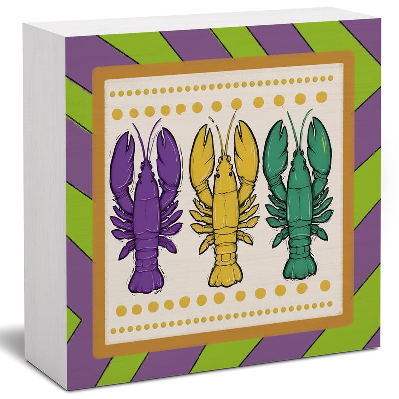 FLVGE Mardi Gras Decorations  Mardi Gras Centerpieces Table Decor Wooden Box Sign  Rustic Mardi Gras Decor for Home Party Tiered Tray Shelf Office Decor 5x5 - Image 1