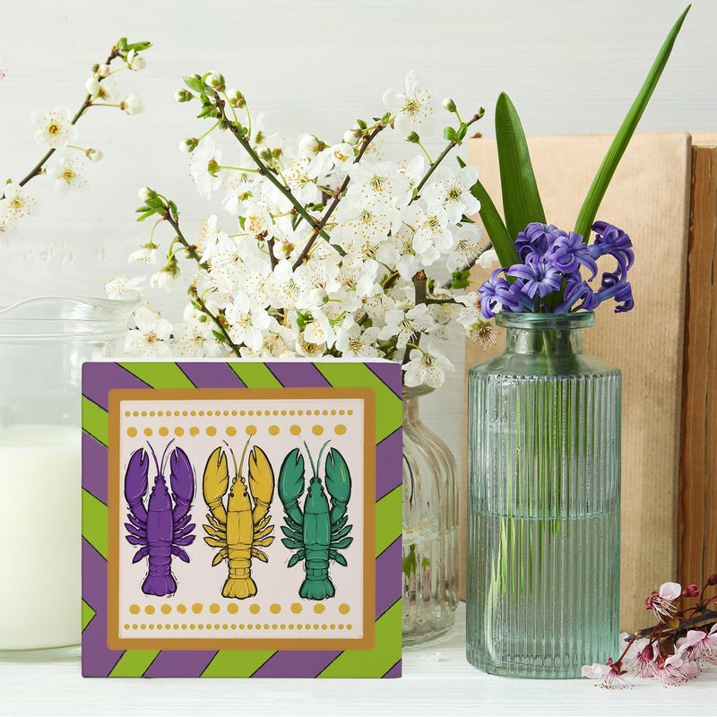FLVGE Mardi Gras Decorations  Mardi Gras Centerpieces Table Decor Wooden Box Sign  Rustic Mardi Gras Decor for Home Party Tiered Tray Shelf Office Decor 5x5 - Image 3