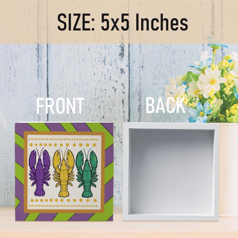 FLVGE Mardi Gras Decorations  Mardi Gras Centerpieces Table Decor Wooden Box Sign  Rustic Mardi Gras Decor for Home Party Tiered Tray Shelf Office Decor 5x5 - Image 5