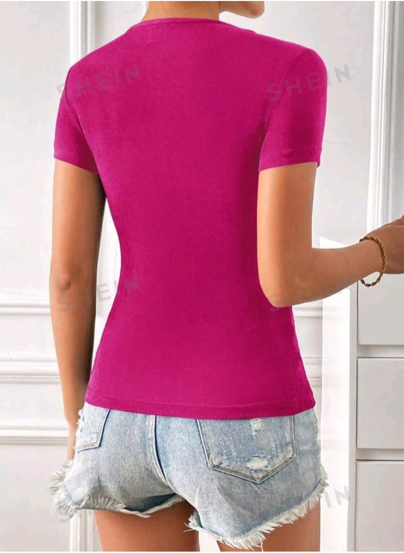 Shein - SHEIN Ladies' Sheer Mesh Patchwork Short Sleeve T-Shirt - Image 1