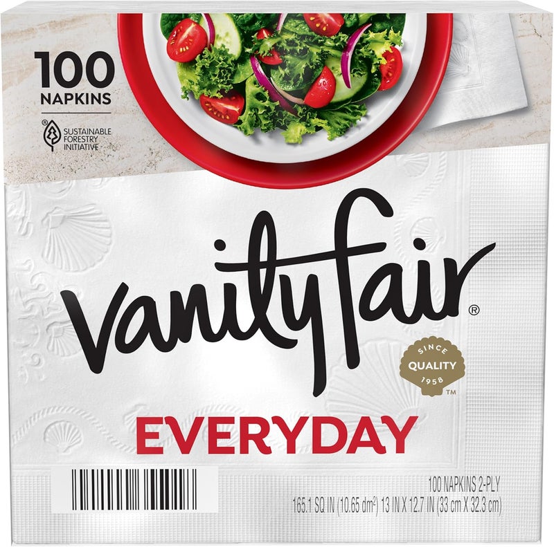 Vanity Fair Everyday Paper Napkins, 100 Count, Disposable Napkins Made Soft And Smooth For Everyday Meals - Image 1