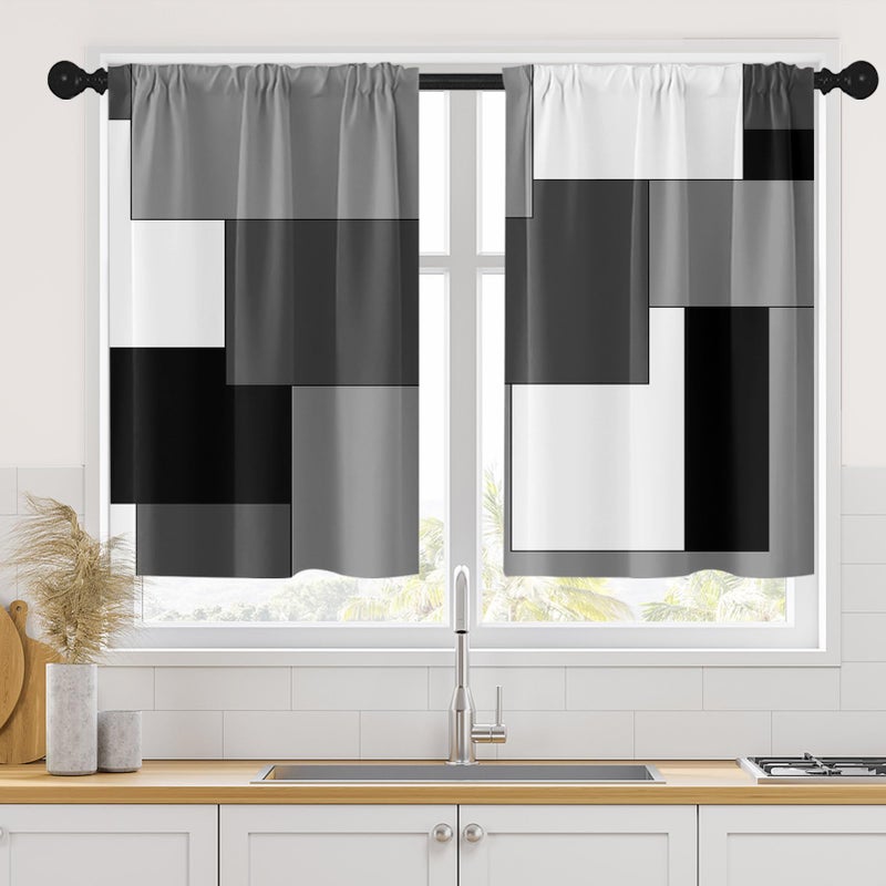 Tayney Tayney Black Kitchen Curtains 36 Inch Length Dark Grey White Window Short Tier Curtains Over Sink Set of 2 Modern Abstract Geometric Art Small Kitchen Decor 26x36 Inch
