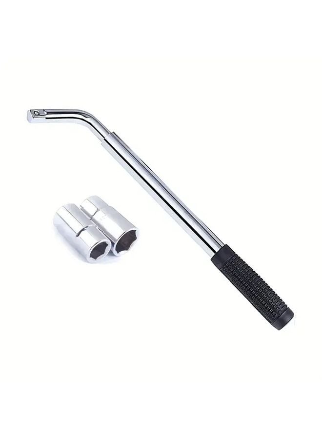 Silvery Telescoping Lug Wrench 17 19 21 23mm Sockets Tire Iron Nut Removal Tool - Image 1