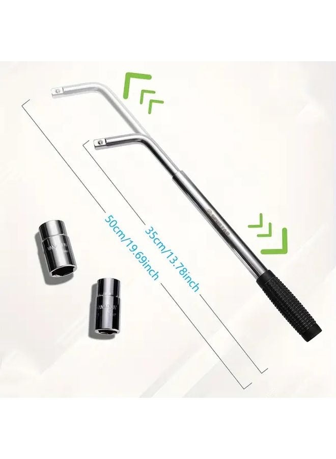 Silvery Telescoping Lug Wrench 17 19 21 23mm Sockets Tire Iron Nut Removal Tool - Image 3