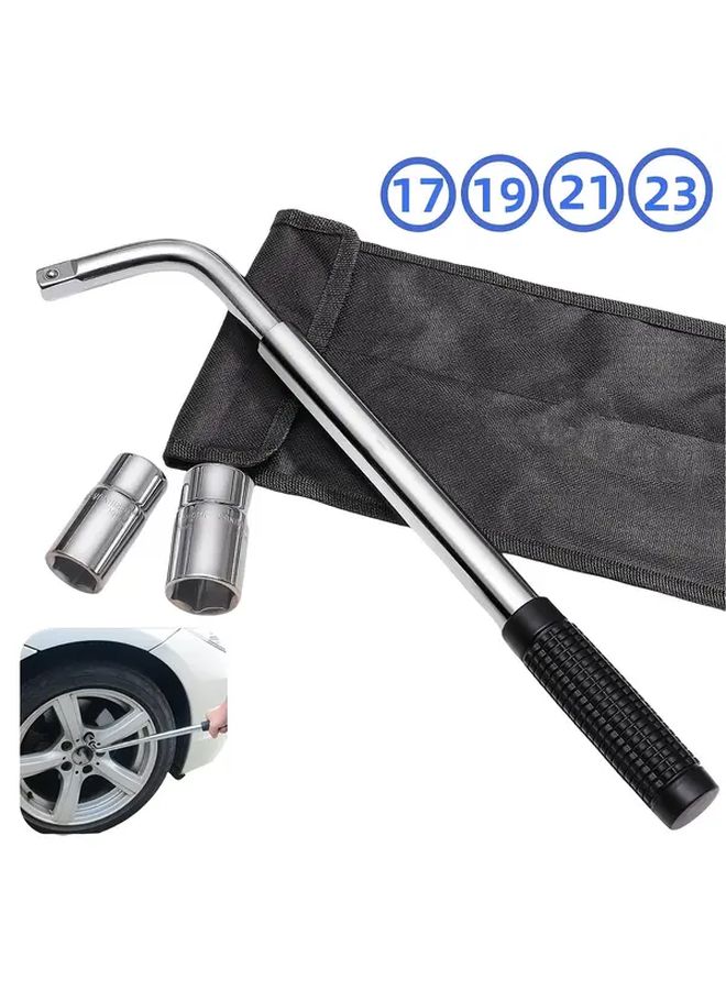 Silvery Telescoping Lug Wrench 17 19 21 23mm Sockets Tire Iron Nut Removal Tool - Image 2