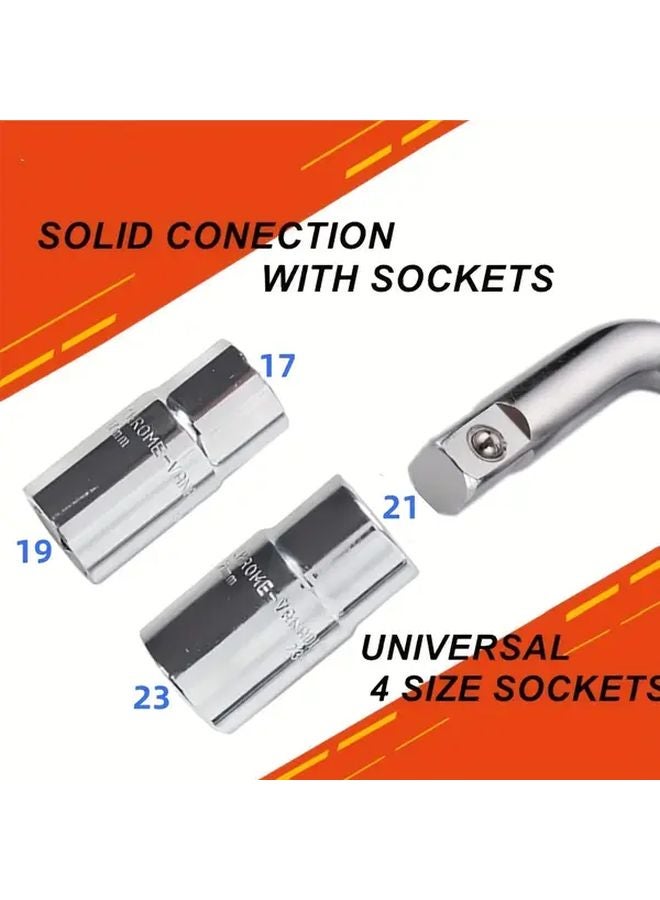 Silvery Telescoping Lug Wrench 17 19 21 23mm Sockets Tire Iron Nut Removal Tool - Image 4