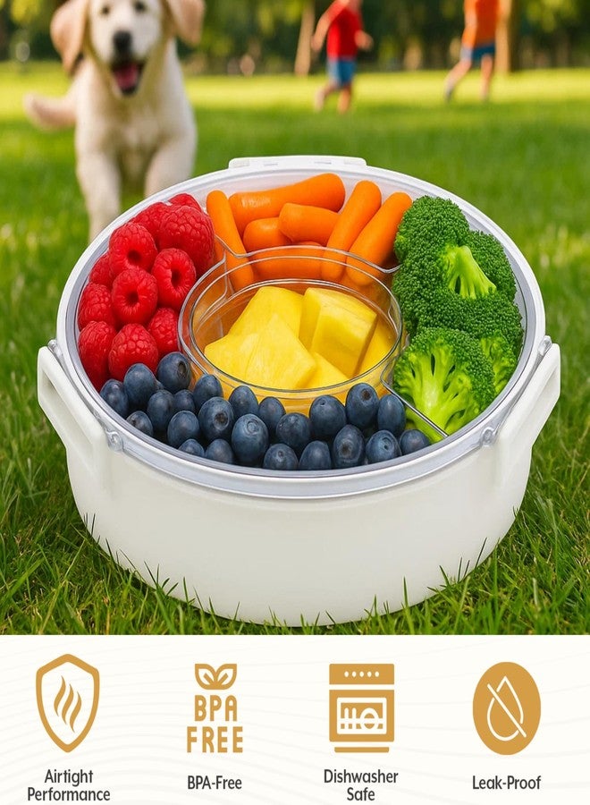 Lustroware Gourmet Palette Airtight 5-Compartment Round Serving Tray with Lid - Portable Snackle Platter & Charcuterie Organizer Box with Removable Dividers for Fruit, Vegetables, Snacks, Appetizers - Image 2