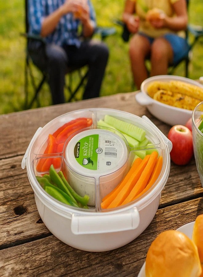 Lustroware Gourmet Palette Airtight 5-Compartment Round Serving Tray with Lid - Portable Snackle Platter & Charcuterie Organizer Box with Removable Dividers for Fruit, Vegetables, Snacks, Appetizers - Image 3