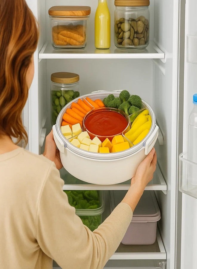 Lustroware Gourmet Palette Airtight 5-Compartment Round Serving Tray with Lid - Portable Snackle Platter & Charcuterie Organizer Box with Removable Dividers for Fruit, Vegetables, Snacks, Appetizers - Image 4