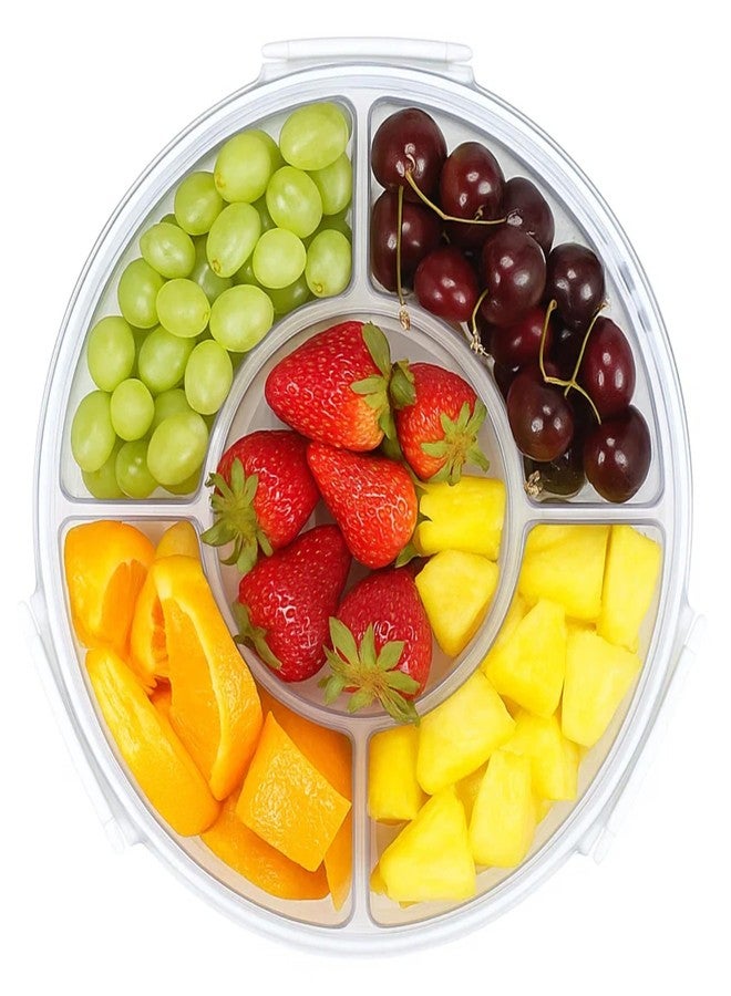 Lustroware Gourmet Palette Airtight 5-Compartment Round Serving Tray with Lid - Portable Snackle Platter & Charcuterie Organizer Box with Removable Dividers for Fruit, Vegetables, Snacks, Appetizers - Image 1