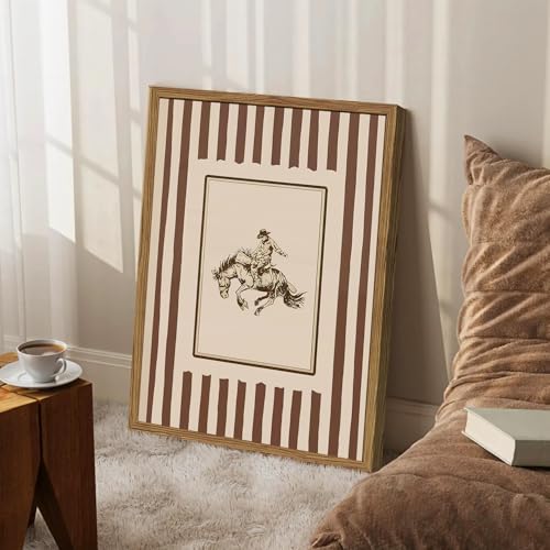 yulihaz Vintage Western Cowboy Wall Art Retro Striped Cowboy Rodeo Wall Decor Paintings, Southwestern Country Horse Poster Canvas Prints for Bedroom Farmhouse Living Room 12x16 inch Framed - Image 2