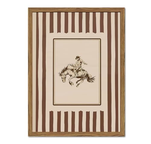 yulihaz Vintage Western Cowboy Wall Art Retro Striped Cowboy Rodeo Wall Decor Paintings, Southwestern Country Horse Poster Canvas Prints for Bedroom Farmhouse Living Room 12x16 inch Framed - Image 1