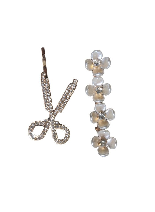 La Belleza Light Pink Pack of 5 Crystal Pearl Rhinestone Hair Clips for Girls - Image 3