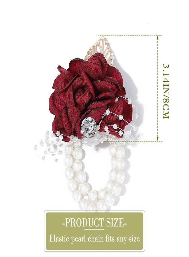 Latious Wedding Bride Rose Wrist Corsage Red Bridesmaids Silk Wrist Flower Flowergirl Hand Floral Decor Bridal Prom Party Accessories for Women and Girls (A- Red) - Image 5