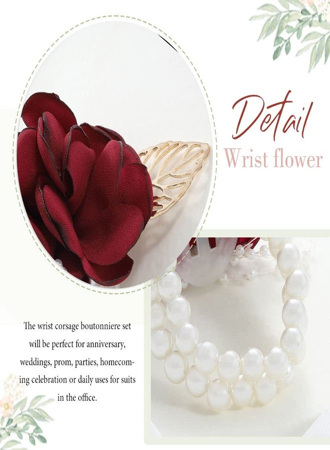 Latious Wedding Bride Rose Wrist Corsage Red Bridesmaids Silk Wrist Flower Flowergirl Hand Floral Decor Bridal Prom Party Accessories for Women and Girls (A- Red) - Image 4
