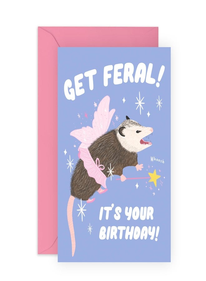CENTRAL 23 Cute and Humorous Possum Birthday Card – 'Get Feral!' – Quirky Greeting Card for Her, Sister, BFF, Besties, Mom, Aunt, Women, Friends, Family - Comes with Fun Stickers - Image 1