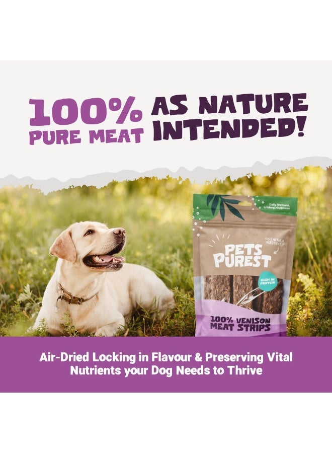 Pets Purest Venison Treats for Dogs, Air-Dried Venison Meat Strips - 100% Natural Dog Chews, Grain Free, Raw, Low Fat Dog Treats Suitable for Puppy & Senior - 100g - Image 3