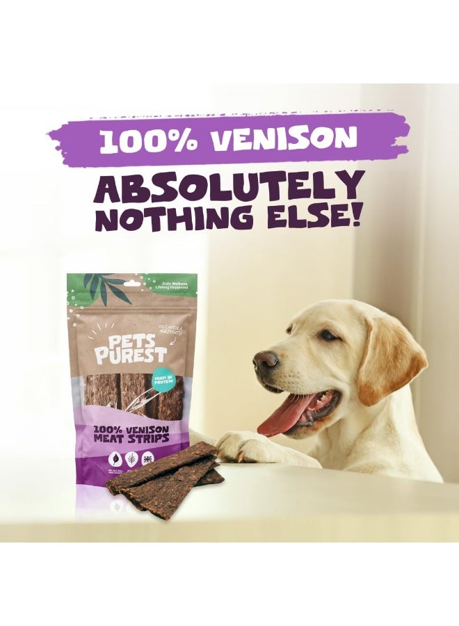 Pets Purest Venison Treats for Dogs, Air-Dried Venison Meat Strips - 100% Natural Dog Chews, Grain Free, Raw, Low Fat Dog Treats Suitable for Puppy & Senior - 100g - Image 2