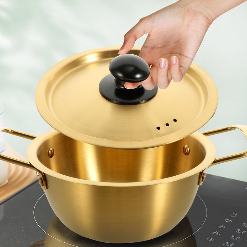 Uonlytech Ramen Noodle Pot with Lid Double Handle 18cm Stainless Steel Small Soup Pot Household Cookware for Noodle Cooking and Stew - Image 4