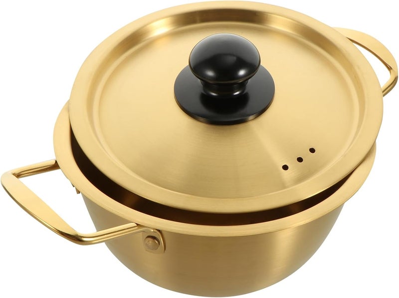 Uonlytech Ramen Noodle Pot with Lid Double Handle 18cm Stainless Steel Small Soup Pot Household Cookware for Noodle Cooking and Stew - Image 1