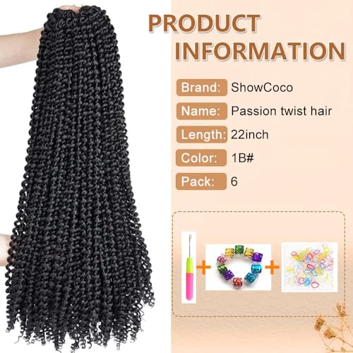 ShowCoco Passion Twist Hair 22 Inch Water Wave Crochet Hair for Black Women Long Curly Passion Twist Braiding Hair for Crochet Braids Hair Extensions(22inch, #1B) - Image 2