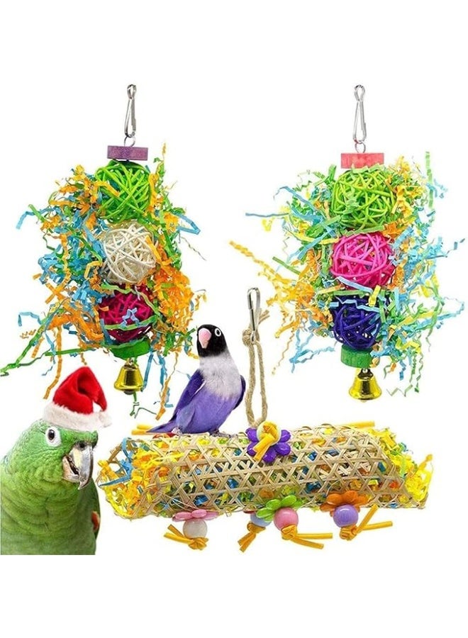 3 Pack Natural Loofah Foraging Chewing Toys with Hanging Ropes Parrot Cage Enrichment Activity Toys for Cockatiels Conures African Greys and Medium Birds - Image 1