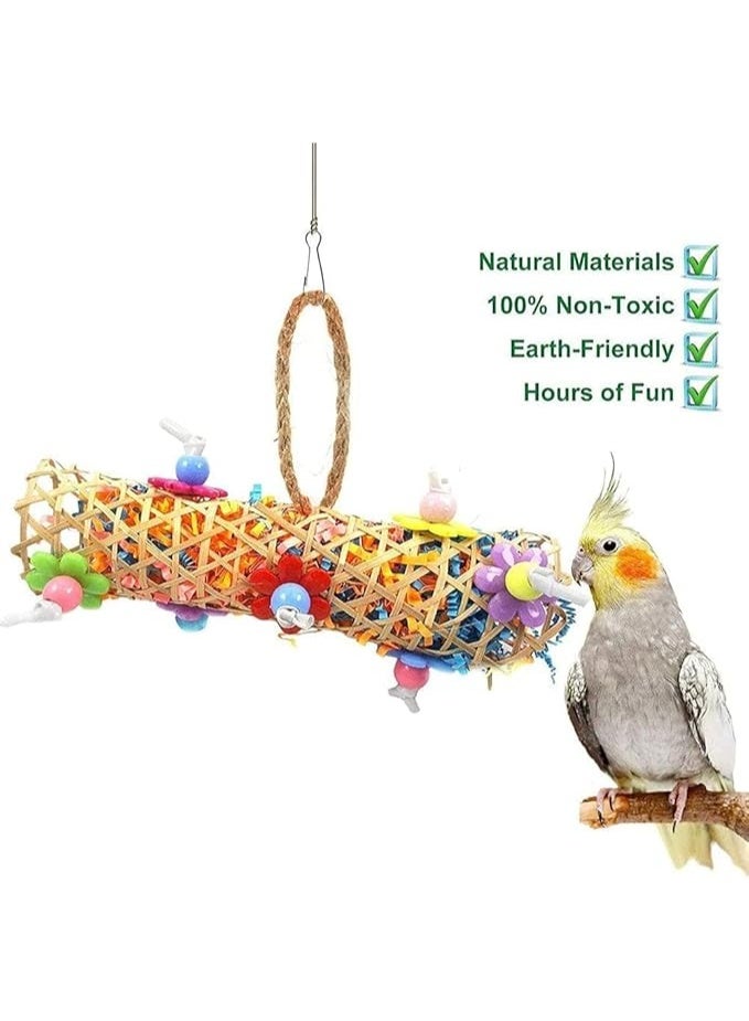 3 Pack Natural Loofah Foraging Chewing Toys with Hanging Ropes Parrot Cage Enrichment Activity Toys for Cockatiels Conures African Greys and Medium Birds - Image 2