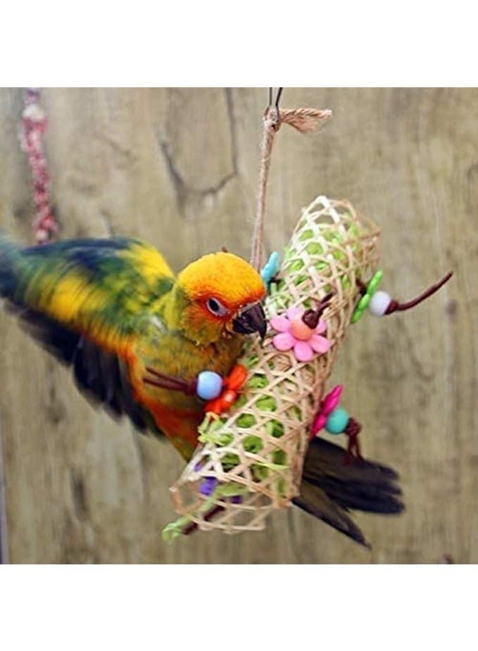 3 Pack Natural Loofah Foraging Chewing Toys with Hanging Ropes Parrot Cage Enrichment Activity Toys for Cockatiels Conures African Greys and Medium Birds - Image 4