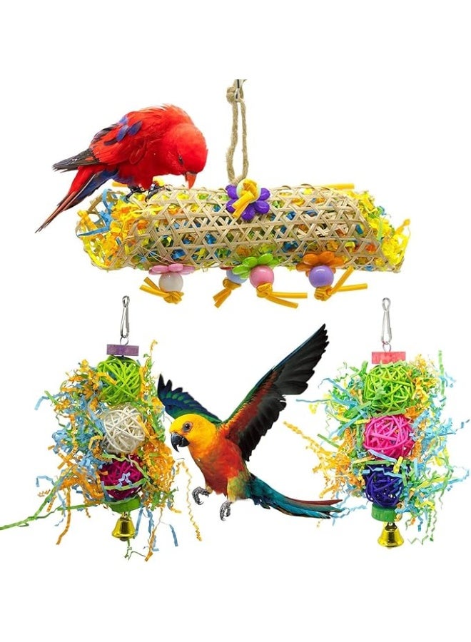 3 Pack Natural Loofah Foraging Chewing Toys with Hanging Ropes Parrot Cage Enrichment Activity Toys for Cockatiels Conures African Greys and Medium Birds - Image 5