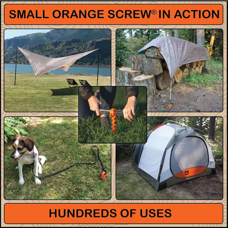 Orange Screw Ultimate Ground Anchors: Heavy Duty Screw-in Tent Stakes for High Wind, Sand, Canopies, and Camping - Made in USA, 100% Recycled, Included T-Grip Tool - (Small, 4 Pack) - Image 5