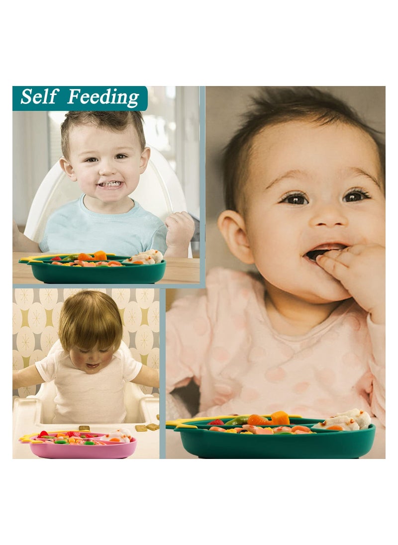 SYOSI - Silicone Toddler Plates Baby Feeding Set Silicone Suction Plates for Baby with Spoon and Fork Set Kids Divided Grip Dish Self Feeding Training Baby Dinner Plate Microwave Dishwasher Safe - Image 1